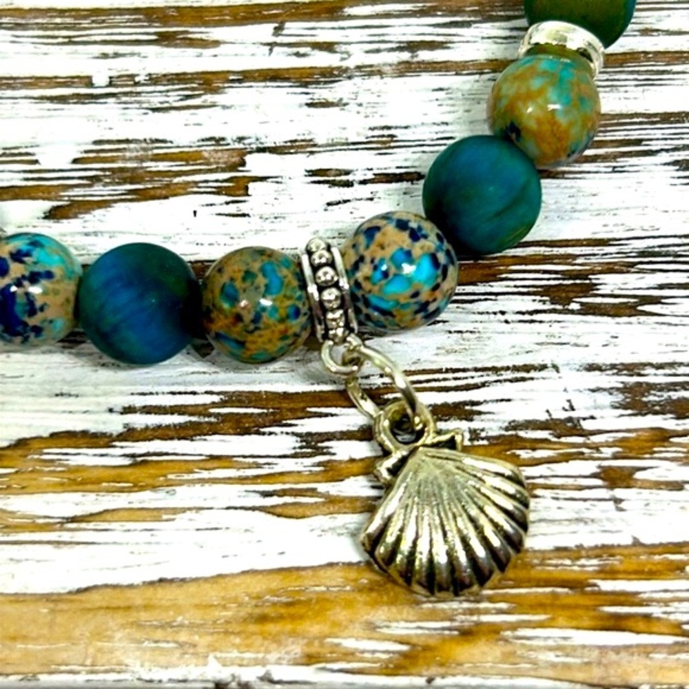 Handmade Seashell Charm Bracelet with Natural Sea Sediment & Tiger Eye Stones! - Picture 4 of 5